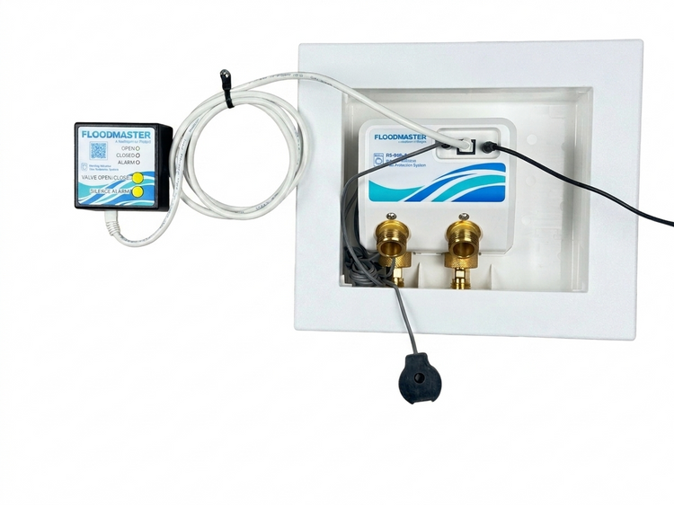 FloodMaster RS-090-E+ Washing Machine Leak Detection & Automatic Shut-Off System (Integrated Outlet Box)